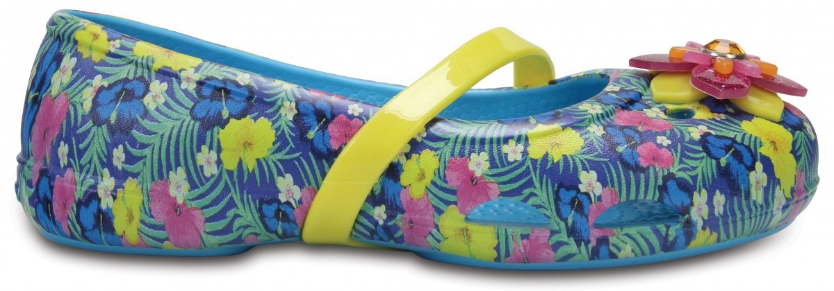 Balerini Crocs Kids' Lina Graphic Flat Albastru - Electric Blue - imagine 5